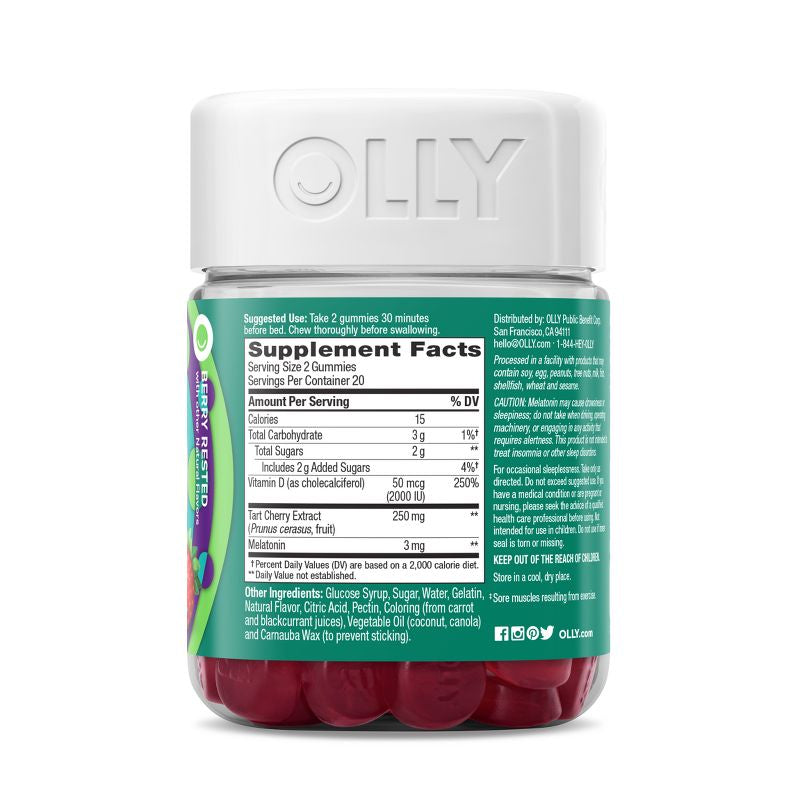 OLLY Muscle Recovery Sleep Gummies with Melatonin, Tart Cherry & Vitamin D - Berry