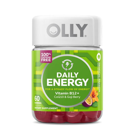 OLLY Daily Energy Caffeine Free Gummies with Vitamin B12, CoQ10 & Goji Berry Tropical Passion