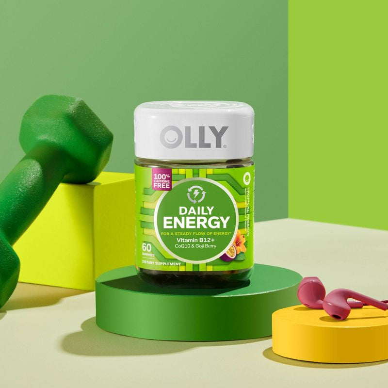 OLLY Daily Energy Caffeine Free Gummies with Vitamin B12, CoQ10 & Goji Berry Tropical Passion