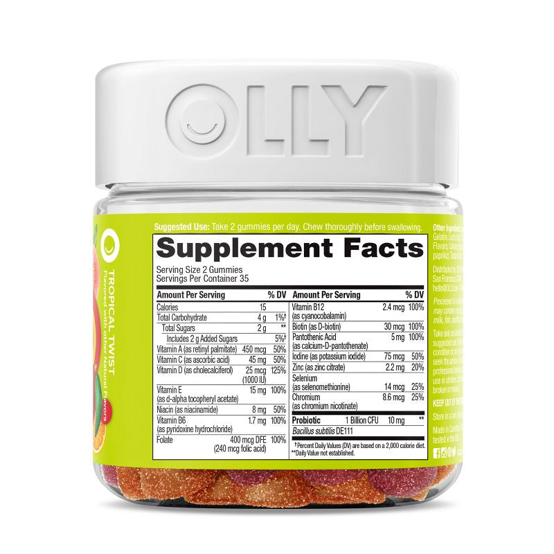 OLLY Adult Multivitamin + Probiotic Supplement Gummies