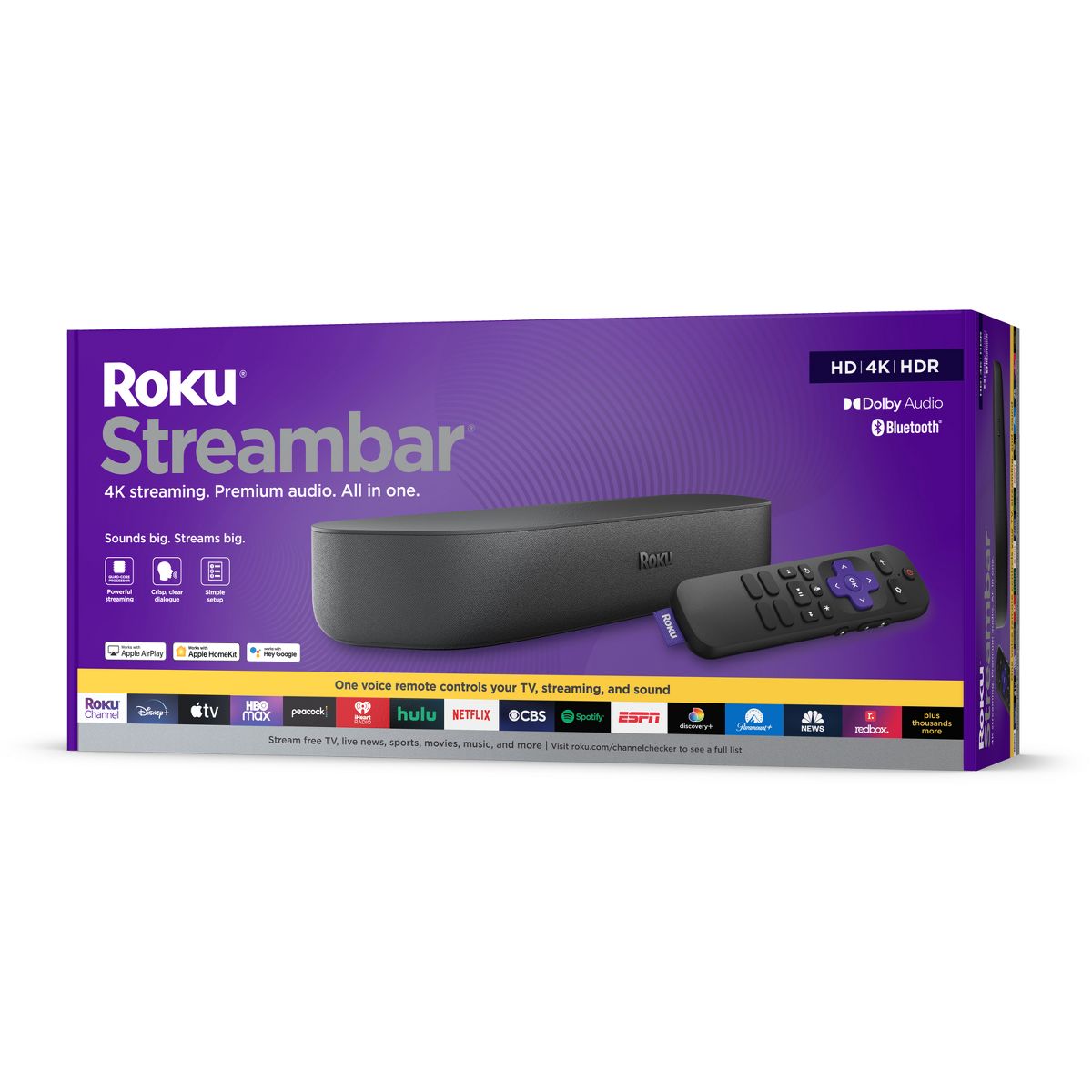 Roku Streambar 4K/HD/HDR Streaming Media Player & Premium Audio, All In One with Roku Voice Remote